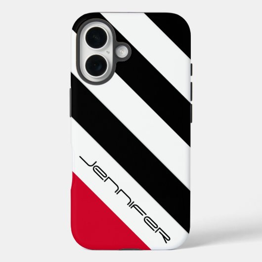 白黒赤対角ストライプ、名前、ミニマリスト Case-Mate iPhoneケース (裏面)