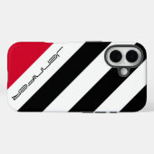 白黒赤対角ストライプ、名前、ミニマリスト Case-Mate iPhoneケース (裏面 (横))