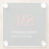 白黒赤手書きモノグラムミニマル ガラスコースター (裏面)