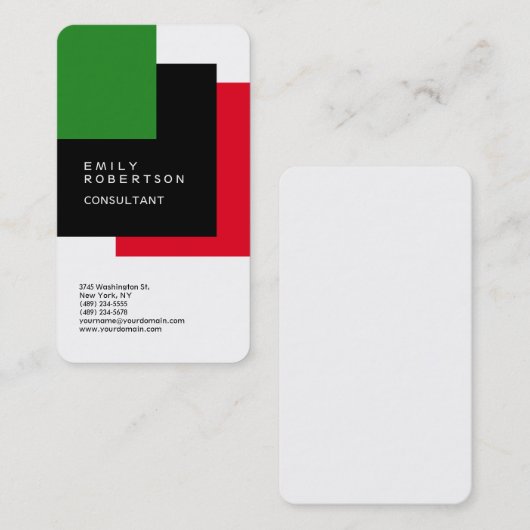 白黒赤緑白ミニマルモダンリスト 名刺 (正面/裏面)