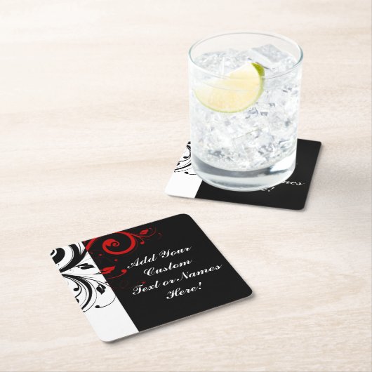 白黒赤逆旋回パーソナライズされた スクエアペーパーコースター (インサイチュ)