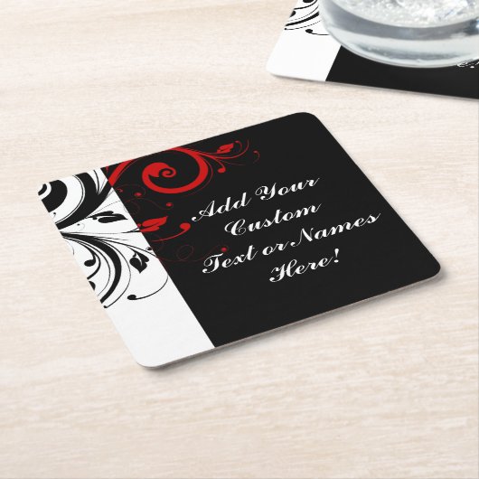 白黒赤逆旋回パーソナライズされた スクエアペーパーコースター (アングル)