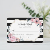 白黒赤面ピンクウォーターカラーフローラ結婚ズ 出欠カード (スタンド正面)