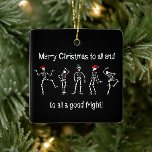 白黒踊りクリスマススケルトン セラミックオーナメント (ツリー)