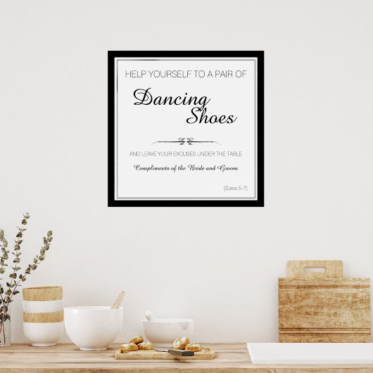 白黒踊りシューズ結婚のサイン ポスター (キッチン)