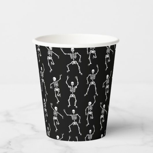 白黒踊り不気味スケルトン紙カップ 紙コップ (正面)