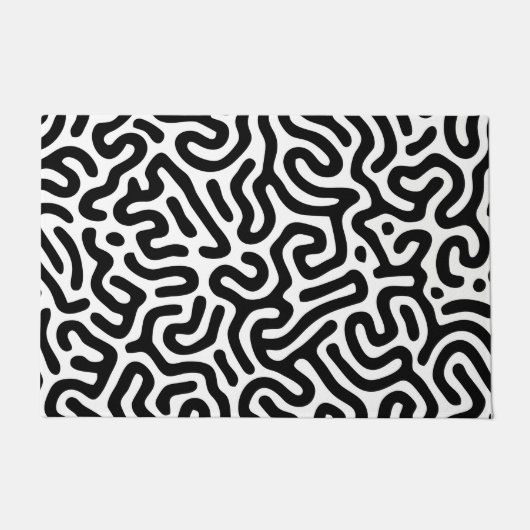 白黒迷路模様線装飾モード ドアマット (正面)