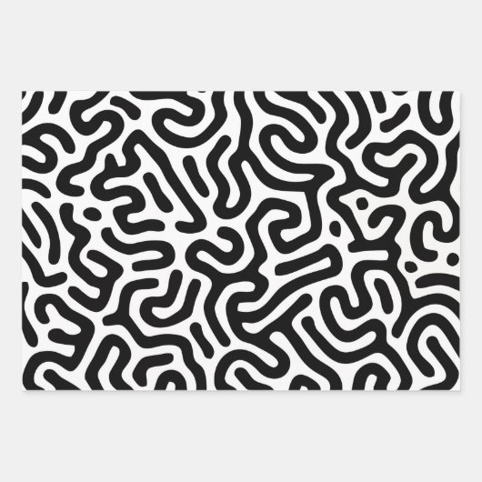 白黒迷路模様線装飾モード ラッピングペーパーシート (正面)