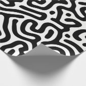 白黒迷路模様線装飾モード ラッピングペーパー (角)