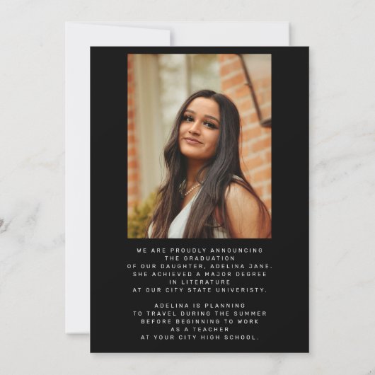 白黒退学用フォト卒業ベースカード 案内状 (裏面)