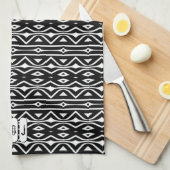 白黒部族パターン:モノグラムキッチンデコール キッチンタオル (四つ折り)