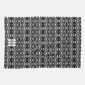 白黒部族パターン:モノグラムキッチンデコール キッチンタオル (横)