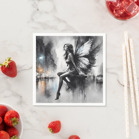 白黒都市生活超現実童話の街 スタンダードカクテルナプキン (インサイチュ)