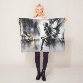 白黒都市生活超現実童話の街 フリースブランケット