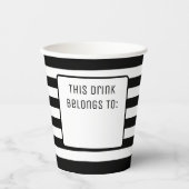 白黒酒ストライプの「この飲み物は飲み物」 紙コップ (正面)