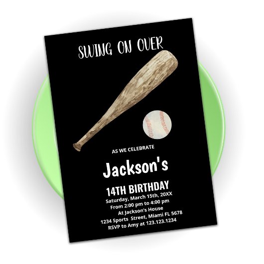 白黒野球誕生日招待状 招待状