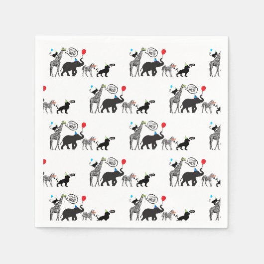 白黒野生パーティー動物誕生日 スタンダードカクテルナプキン (正面)