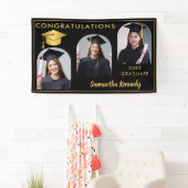 白黒金ゴールドおめでとう3写真卒業 横断幕 (インサイチュ)