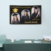 白黒金ゴールドおめでとう3写真卒業 横断幕 (トレードショー)