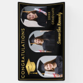 白黒金ゴールドおめでとう3写真卒業 横断幕 (縦)