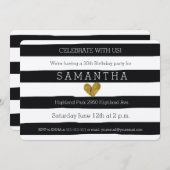 白黒金ゴールドのハート 招待状 (正面/裏面)