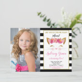 白黒金ゴールドの子猫の誕生日写真 招待状 (スタンド正面)