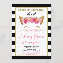 白黒金ゴールドの子猫誕生パーティー 招待状