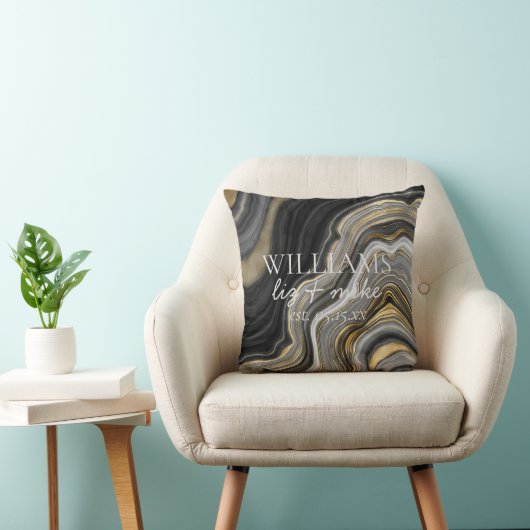 白黒金ゴールドの結婚Agate NameのDate Keepsake クッション (椅子)
