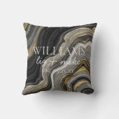 白黒金ゴールドの結婚Agate NameのDate Keepsake クッション (裏面)