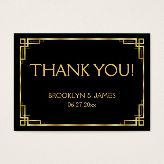 白黒金ゴールドアールデコ結婚式の引き出物ラベル (正面)