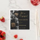 白黒金ゴールドエレガントフローラ婚約パーティ スタンダードカクテルナプキン (インサイチュ)