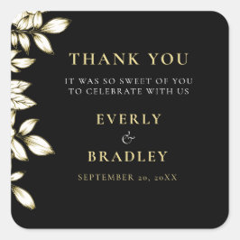 白黒金ゴールドエレガントフローラ結婚ズサンキュー スクエアシール