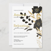 白黒金ゴールドエレガントフローラ結婚フローラ 招待状 (正面)