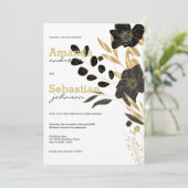 白黒金ゴールドエレガントフローラ結婚フローラ 招待状 (スタンド正面)