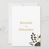 白黒金ゴールドエレガントフローラ結婚フローラ 招待状 (裏面)