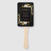 白黒金ゴールドエレガントフローラ結婚式 プログラム ハンドファン (正面)