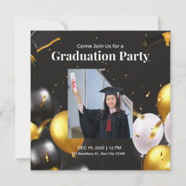 白黒金ゴールドエレガント卒業招待状 招待状