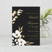 白黒金ゴールドエレガント高級フローラ結婚ズ 招待状 (スタンド正面)