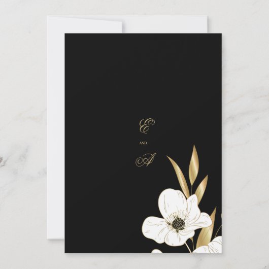 白黒金ゴールドエレガント高級フローラ結婚ズ 招待状 (裏面)