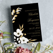 白黒金ゴールドエレガント高級フローラ結婚ズ 招待状