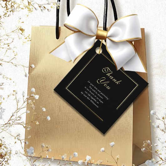 白黒金ゴールドエレガ縁どントウェディングありがとう フェイバータグ