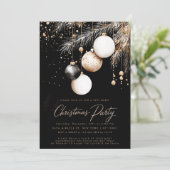 白黒金ゴールドオーナメントボーブルクリスマスパーティー 招待状 (スタンド正面)