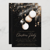 白黒金ゴールドオーナメントボーブルクリスマスパーティー 招待状 (正面/裏面)
