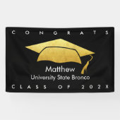 白黒金ゴールドキャップ卒業はっきりしたモダンシンプル 横断幕 (横)