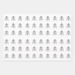 白黒金ゴールドクリスマスツリースタースノーフレーク ラッピングペーパーシート