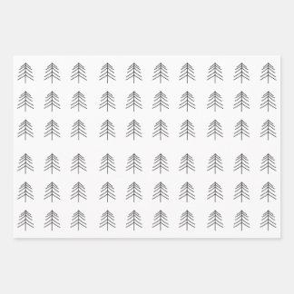 白黒金ゴールドクリスマスツリースタースノーフレーク ラッピングペーパーシート