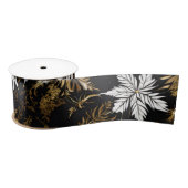 白黒金ゴールドクリスマスフラワー サテンリボン (リール)