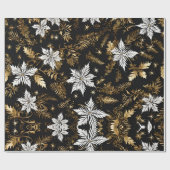 白黒金ゴールドクリスマスフラワー ラッピングペーパー (フラット)