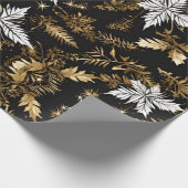 白黒金ゴールドクリスマスフラワー ラッピングペーパー (角)