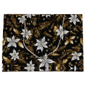 白黒金ゴールドクリスマスフラワー ラージペーパーバッグ (正面)